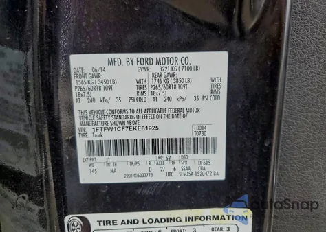 2014 Ford F150 Supercrew z USA, uszkodzony, nr VIN 1FTFW1CF7EKE81925